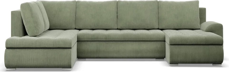 Tokio U sarokkanapé, 3 ágyneműtartóval, kordbársony, baloldali, zöld