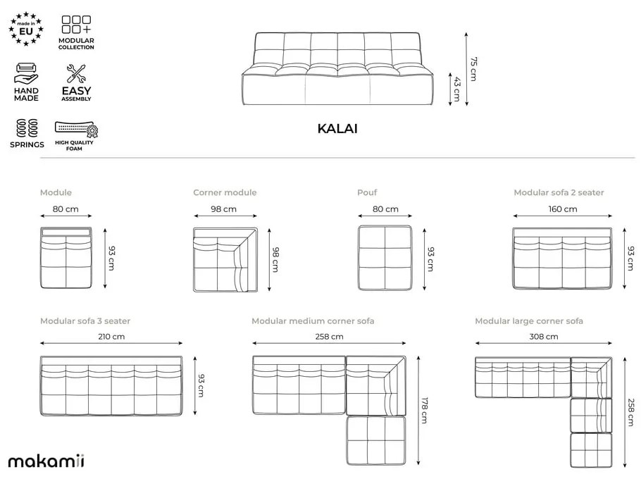 Moduláris sarokkanapé Kalai – Makamii