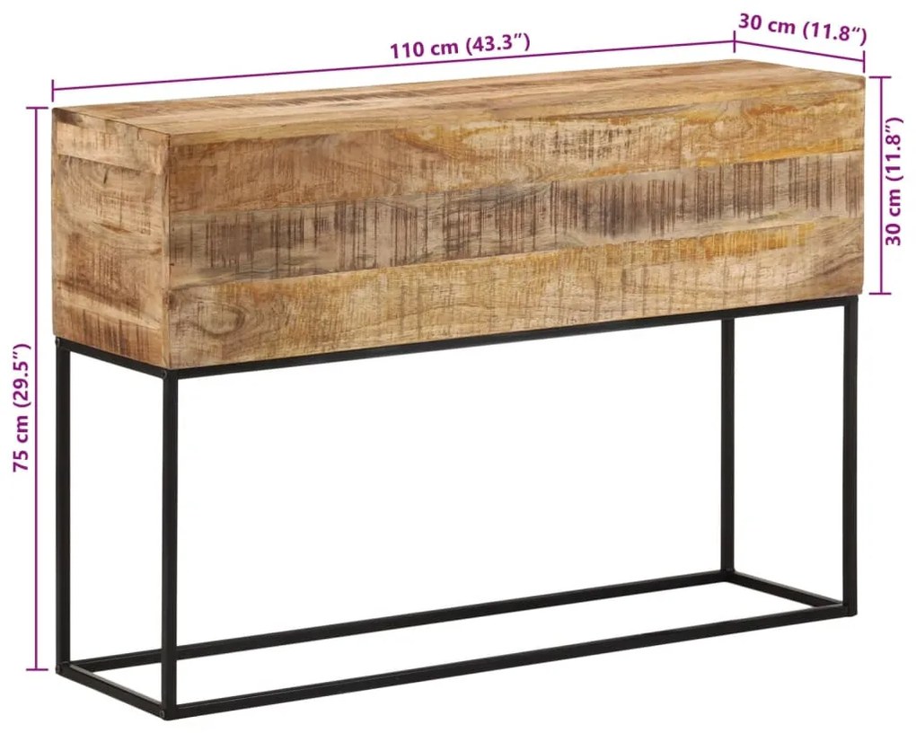 tömör nyers mangófa és vas tálalóasztal 110 x 30 x 75 cm