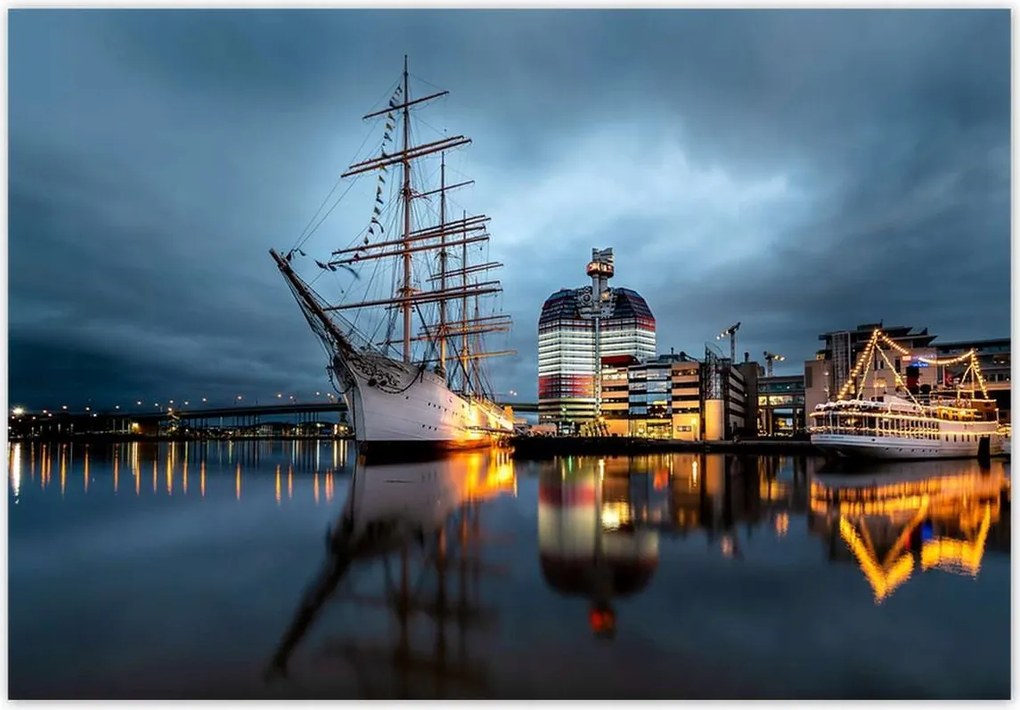 Fotótapéták 368x254 Vitorláshajó a kikötőben éjszaka