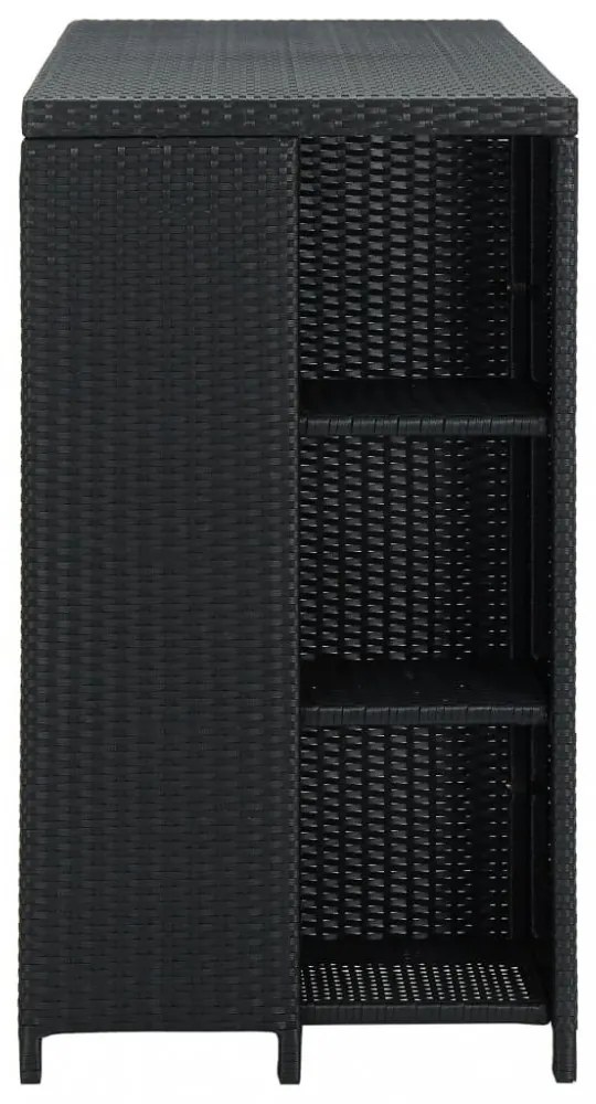 fekete polyrattan bárasztal tárolópolccal 120 x 60 x 110 cm