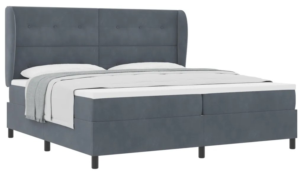 Boxspring Ágy Matrac Köd Szürke 200x200 cm Bársony