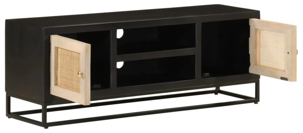 fekete tömör mangófa és vas TV-szekrény 110 x 30 x 40 cm