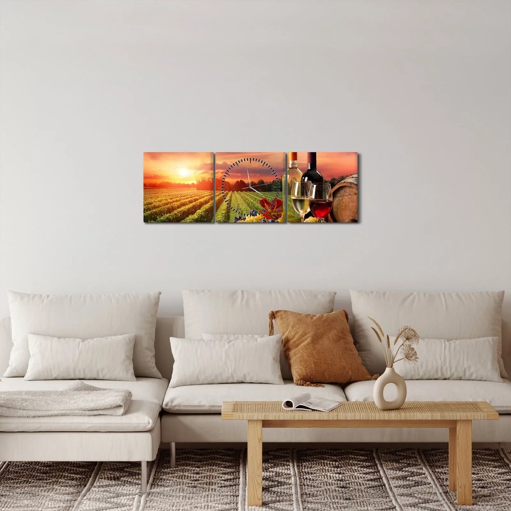 Szőlőskert borral képe (órával) (90x30 cm)