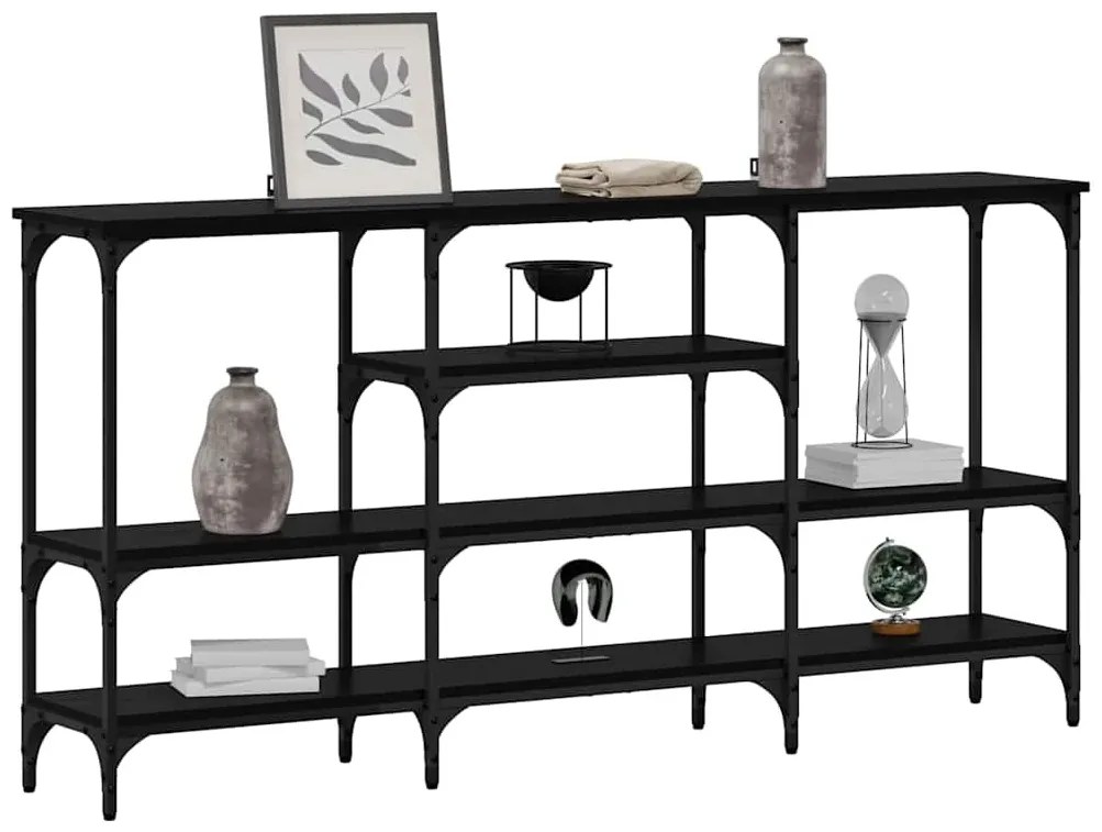Konzolasztal polcokkal Musta tammi 160 x 29 x 80 cm Faanyag