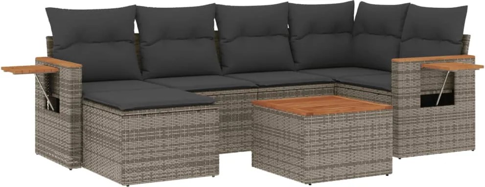 vidaXL 7 részes szürke polyrattan kerti ülőgarnitúra párnákkal