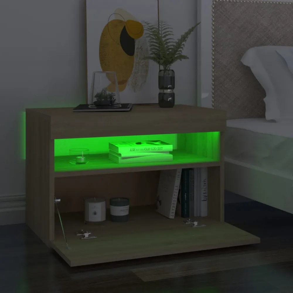 sonoma tölgy színű TV-szekrény LED-lámpákkal 60 x 35 x 40 cm
