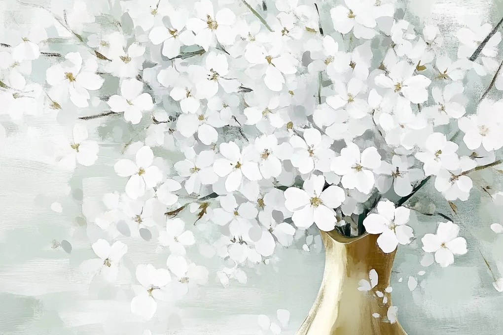 Fotótapéta Flizelina Dekoráció Tavasz Fehér Virágok Váza 416x254 ragasztó