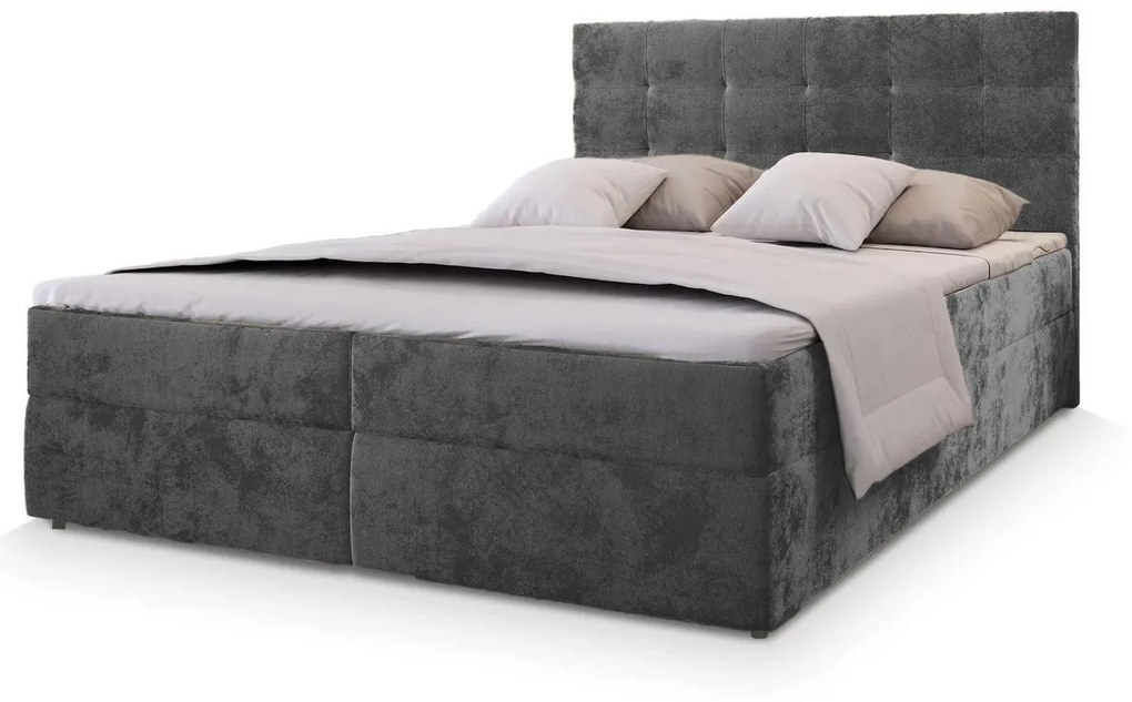 Kárpitozott boxspring ágy GLORIEN VELVET 160x200 cm szürke Matrac: Bonell rugós matrac