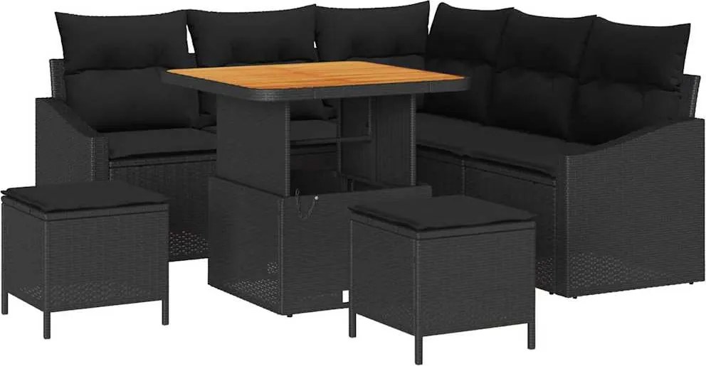 vidaXL Kerti Kanapé Szett párnával 8 pcs Fekete polirattan