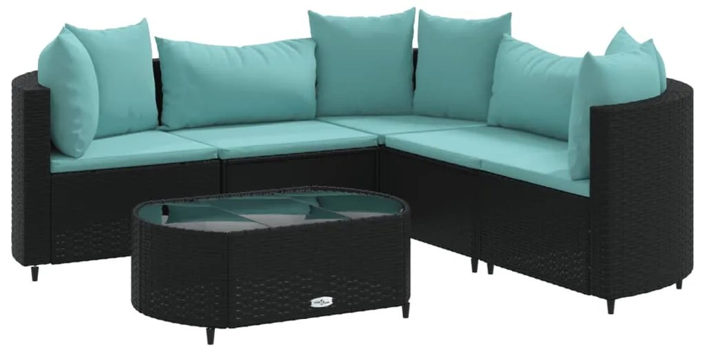 6 részes fekete polyrattan kerti ülőgarnitúra párnákkal
