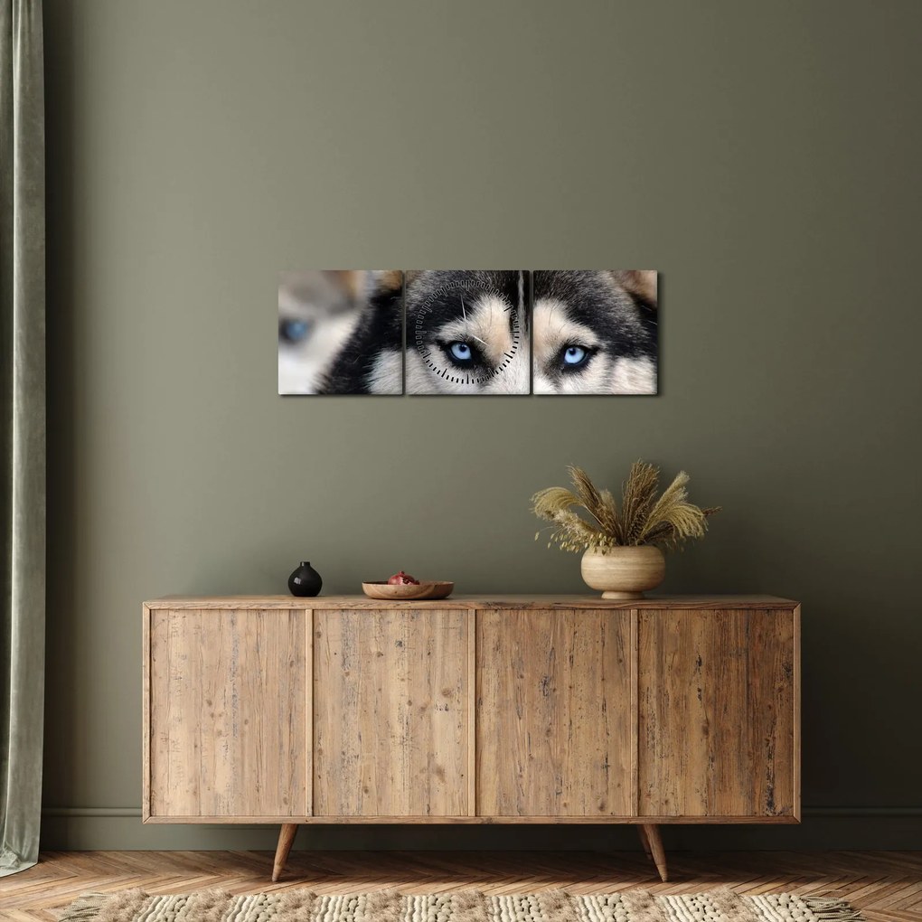 Husky kutya kép (órával) (90x30 cm)