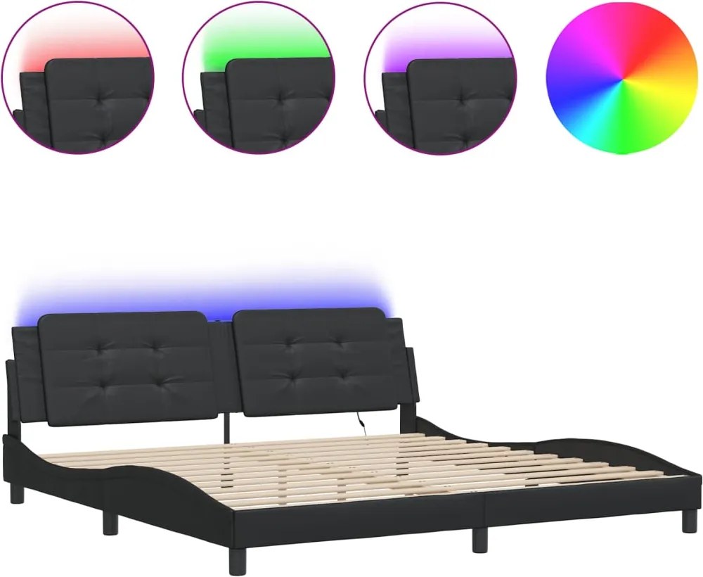 vidaXL fekete ágykeret LED-ekkel matrac nélkül Zadar 200x200 cm