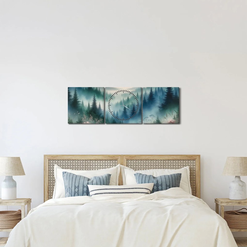 Kép - Erdős táj köddel (órával) (90x30 cm)