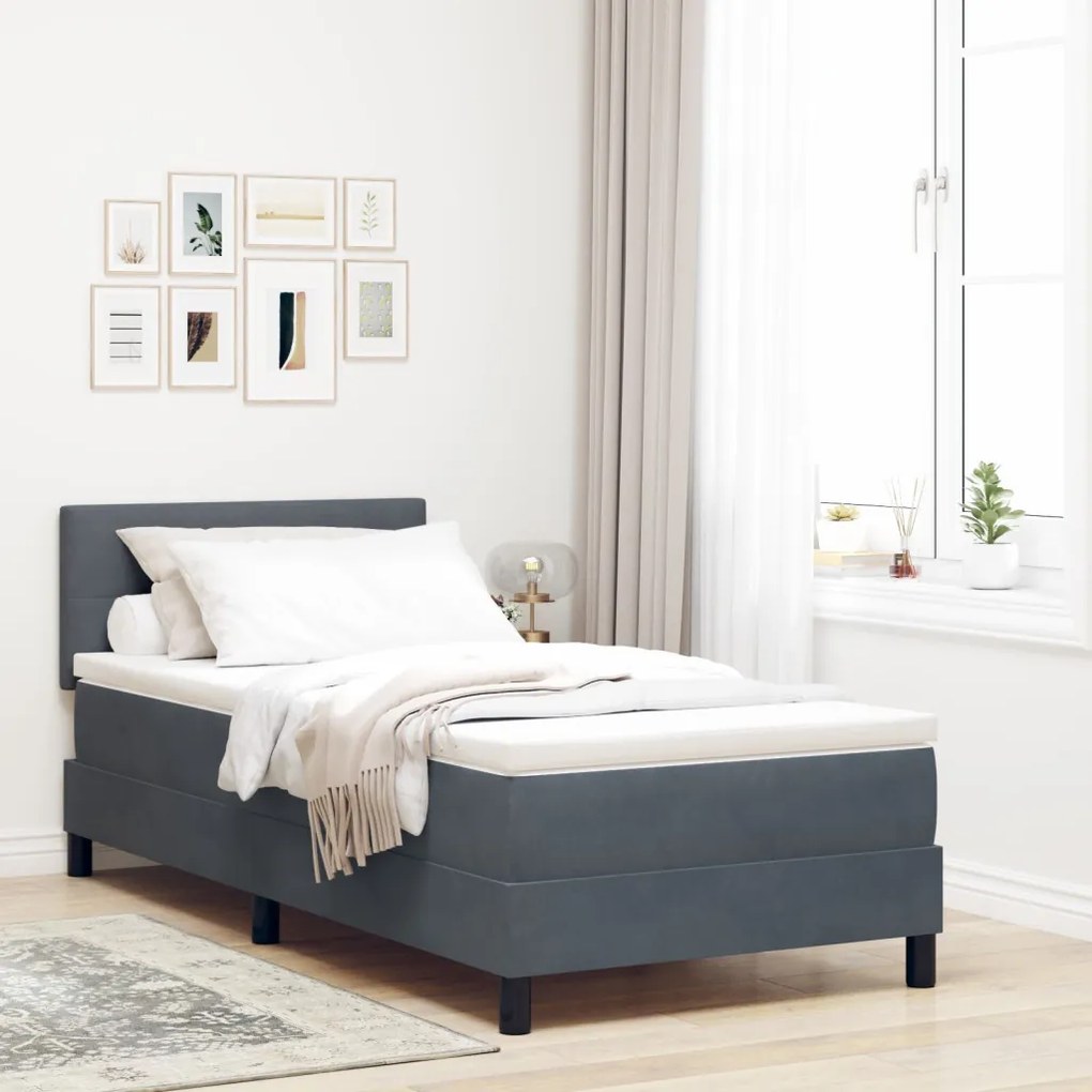 Boxspring Ágy Matraccal Sötétszürke 90x200 cm Bársonyos
