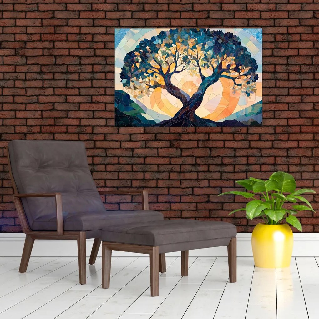 Kép – Mozaik – nap és fa II. (90x60 cm)