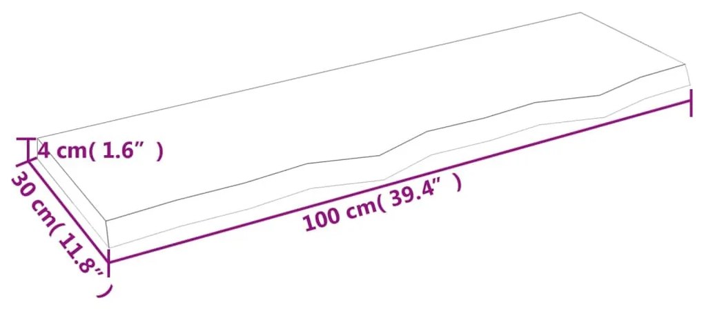 kezeletlen tömör tölgyfa fali polc 100x30x(2-4) cm