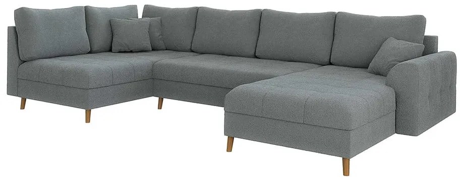 Szürke buklé sarokkanapé (jobb oldali-U alakú) Ariella – Ropez