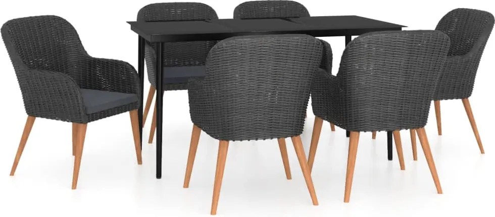 vidaXL 7 részes fekete kerti étkezőgarnitúra párnákkal