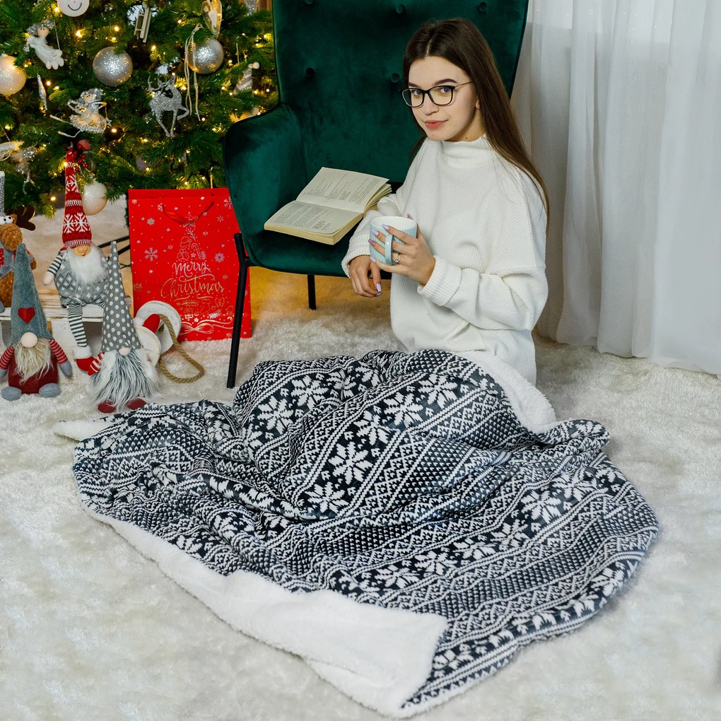 Kétoldalas bárány takaró, téli motívum, 150x200, MALENA