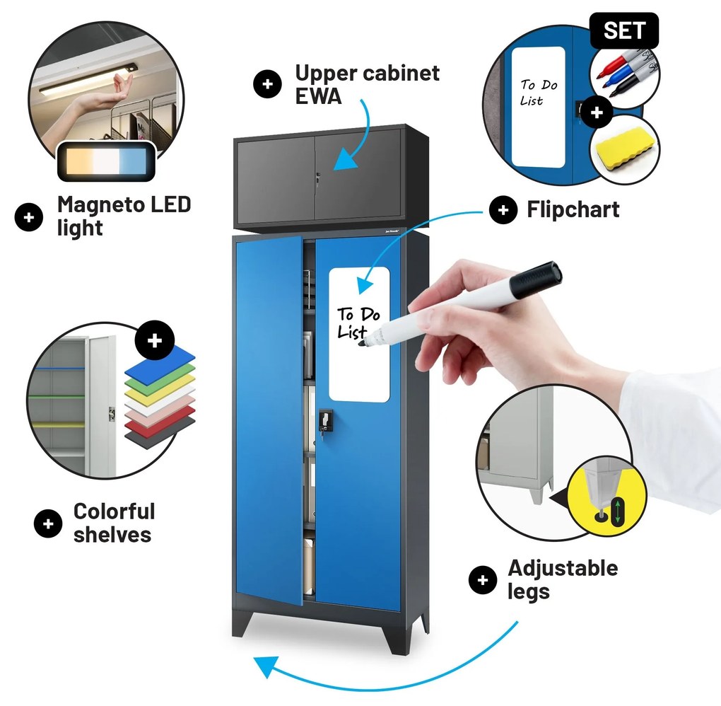 Fém iratszekrény JAN, 900 x 1850 x 400 mm, antracit-kék