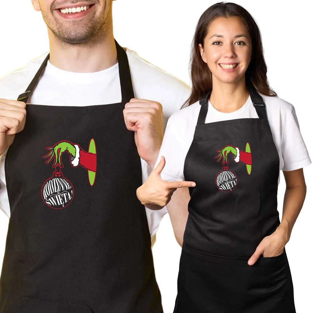 Konyhai kötény nyomott mintával ajándék karácsonyra Grincs "Családi karácsony"