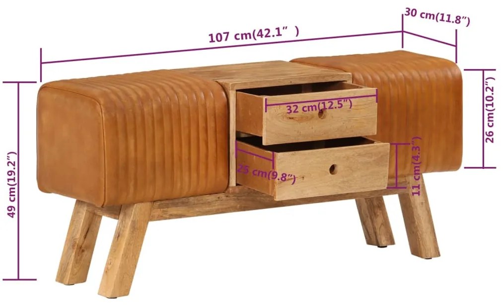 barna valódi kecskebőr és tömör mangófa bokpad 107 cm