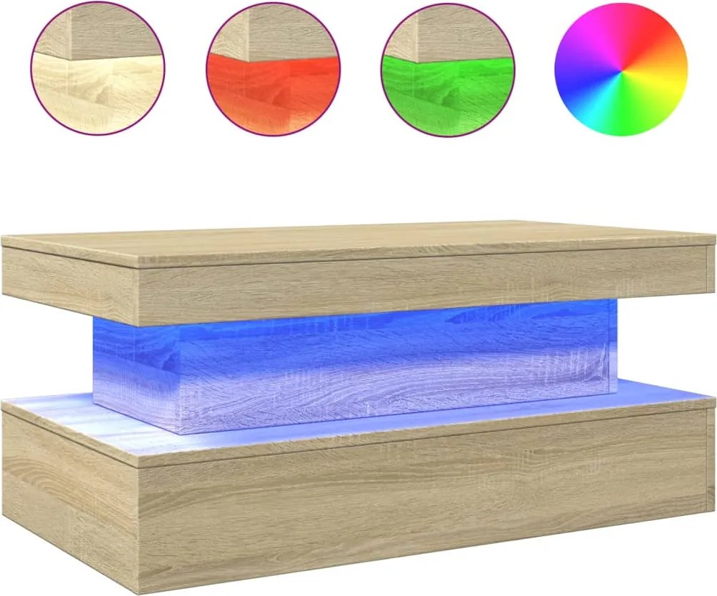 vidaXL sonoma tölgy színű dohányzóasztal LED-lámpákkal 90x50x40 cm