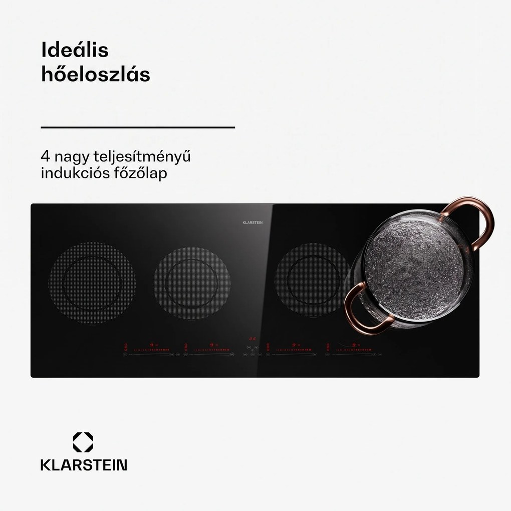Klarstein Masterzone Slim Round, indukciós főzőlap, max. 7200 W, beépített, 4 zóna