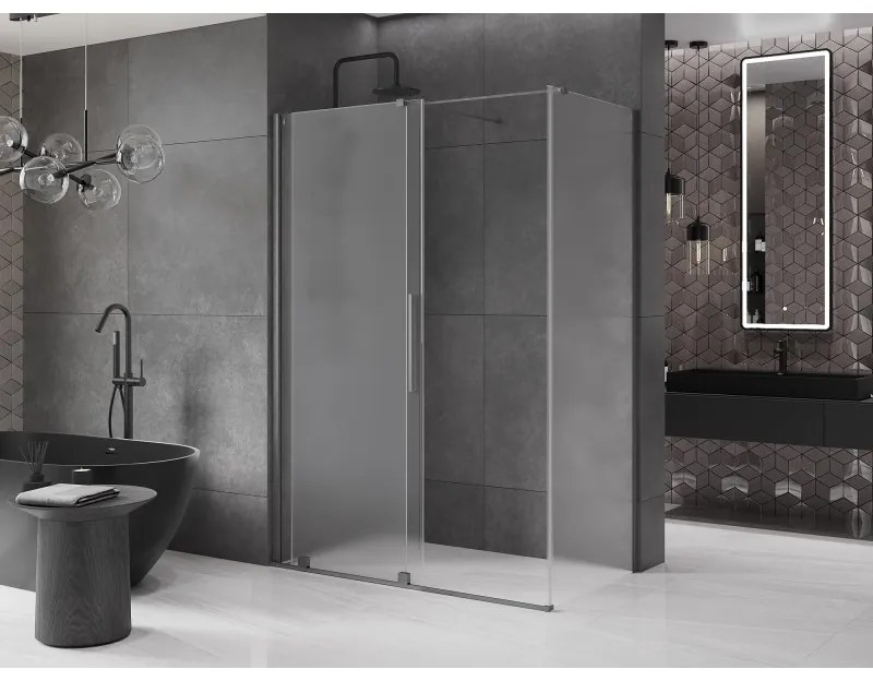 Mexen Velar, tolóajtós zuhanykabin 160 x 85 cm, 8 mm-es matt üveg, polírozott grafit, 871-160-085-31-66