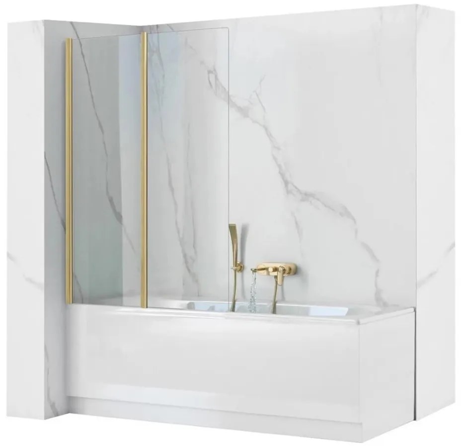 REA-K9777 - Összecsukható kádparaván AGAT 140x100 cm szálcsiszolt arany/átlátszó