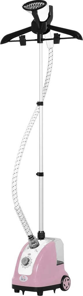HOMCOM 1.4L Gőzölős Vasaló Állítható Hőmérséklet 11 Szinten Vertikális Vasaló Központ 1800W 26x21,5x146 cm Rózsaszín | Aosom
