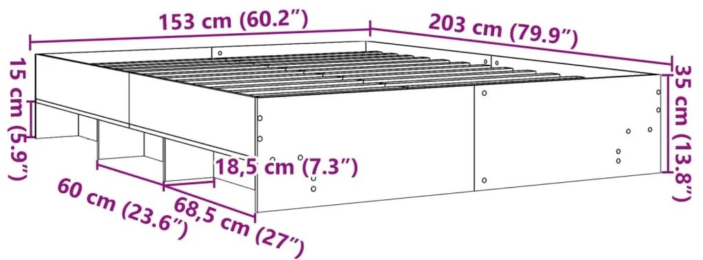 füstös tölgy színű szerelt fa ágykeret matrac nélkül 150x200 cm