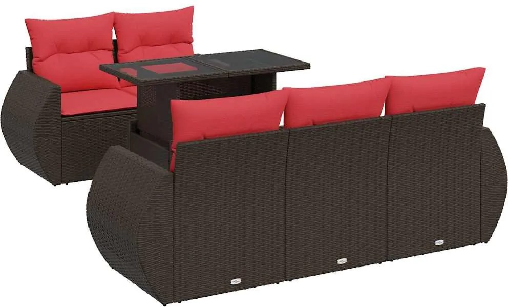 vidaXL 6 részes barna polyrattan akácfa kerti ülőgarnitúra párnával