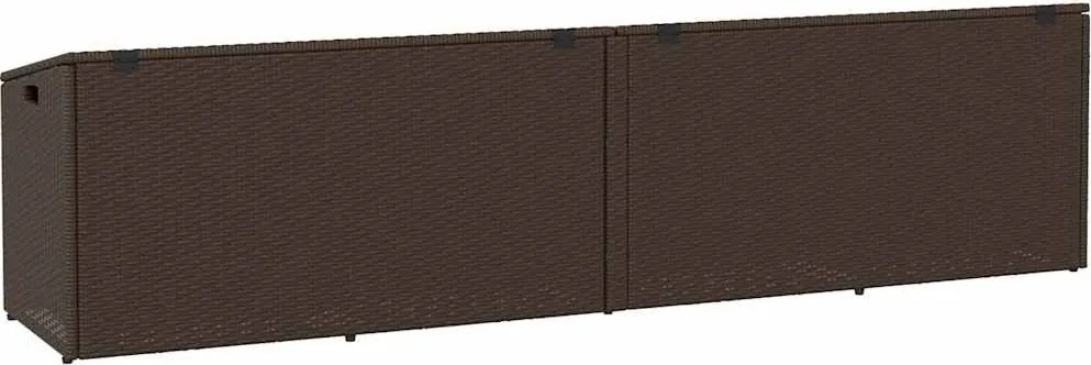 Barna Polyrattan Kerti Tárolóláda 220X50X58 Cm