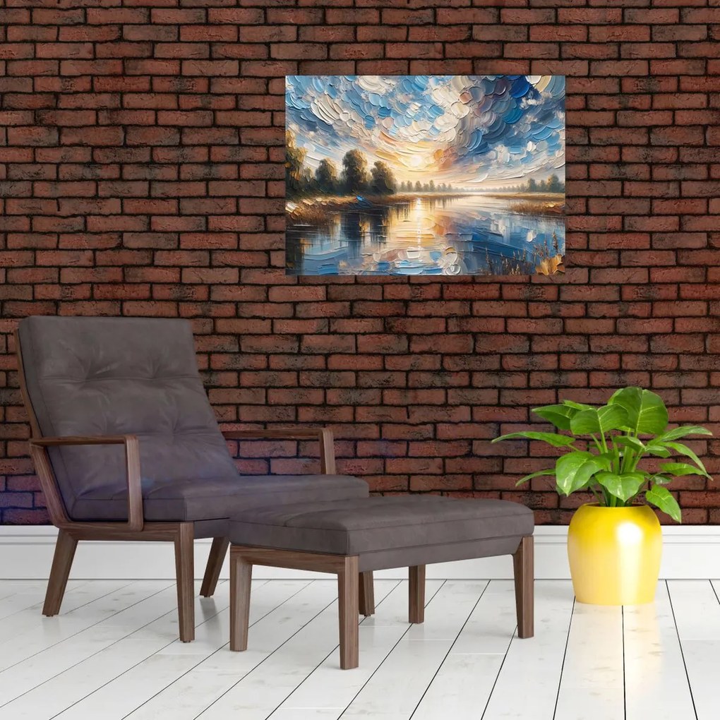 Üveg kép - Napfestmény a víz felett (70x50 cm)