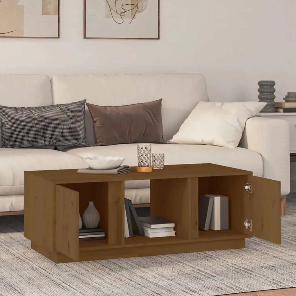 Mézbarna tömör fenyőfa dohányzóasztal 110 x 50 x 40 cm