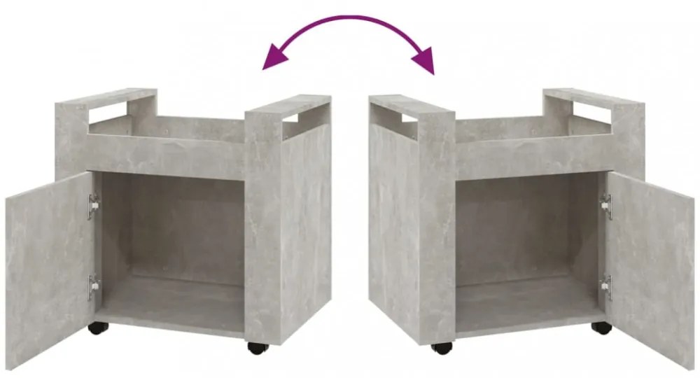 betonszürke szerelt fa asztal-kocsi 60 x 45 x 60 cm