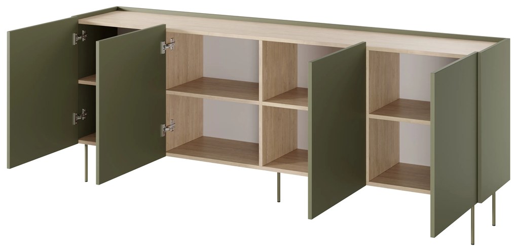 Desin komód 220 cm négyajtós - olíva / nagano tölgy