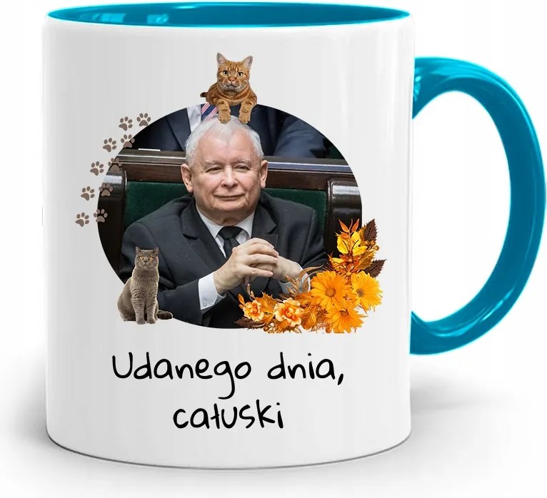 Kék Vicces Bögre Jaroslaw Kaczynski fényképes nyomattal