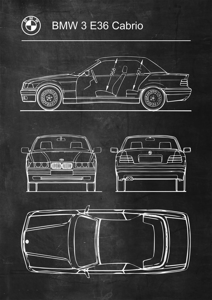 Poszter Bmw 3 E36 Cabrio Retro Poster diagram