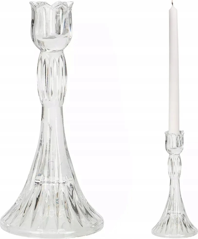 Gyertyatartó Kandeláber Üveg Átlátszó 22cm magas retro skandináv