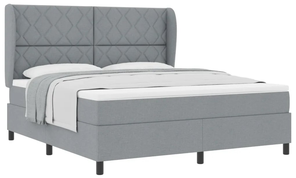 Boxspring Ágy Matraccal - Világosszürke, 180x200 cm, Anyag