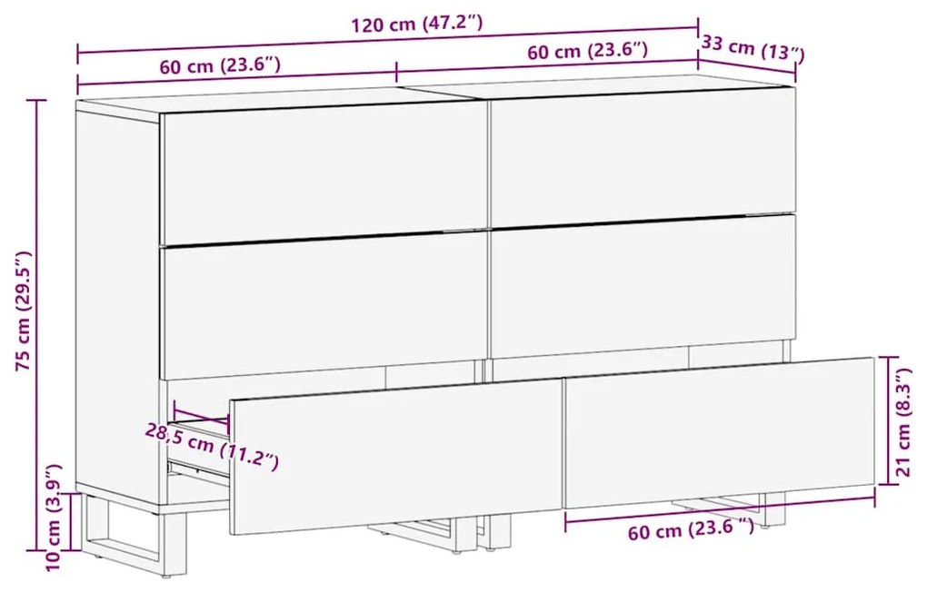 Oldalszekrények 2 pcs Barna 60 x 33.5 x 75 cm tömör mangófa