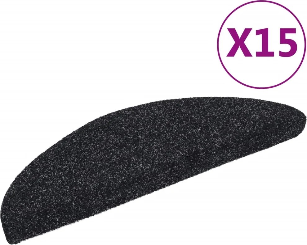 vidaXL 15 db öntapadós lépcsőszőnyeg, 56 x 17 x 3 cm, fekete, félkör alakú