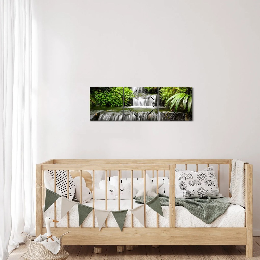 Kép - vízesés az esőerdőben (órával) (90x30 cm)