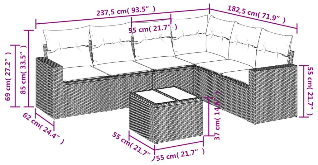 7 részes bézs polyrattan kerti ülőgarnitúra párnákkal