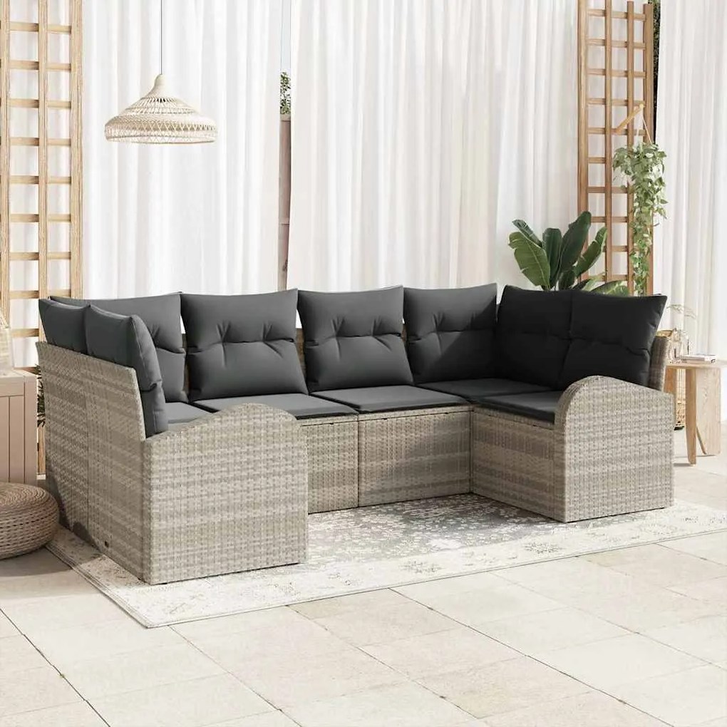 vidaXL Kerti Kanapé Szett párnával 6 pcs Világosszürke Poly Rattan