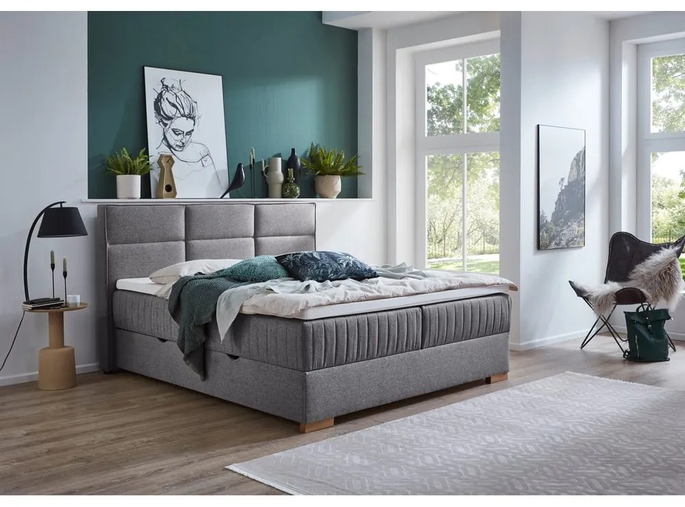 Szürke ágyneműtartós boxspring ágy 160x200 cm Tambo – Meise Möbel