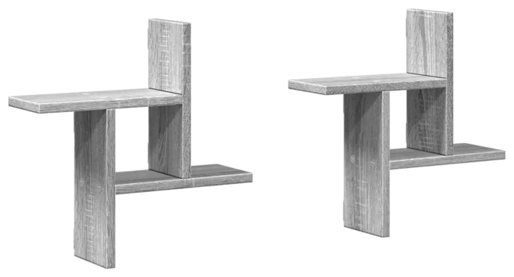 2 db szürke sonoma színű szerelt fa fali polc 38 x 12 x 38 cm